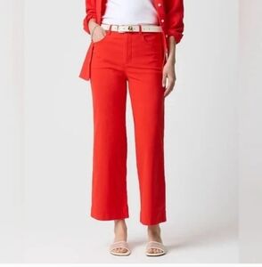 J. Crew Red Wide Leg Twill Chino Cropped Pants 10S Preppy Casual Resort Vacation